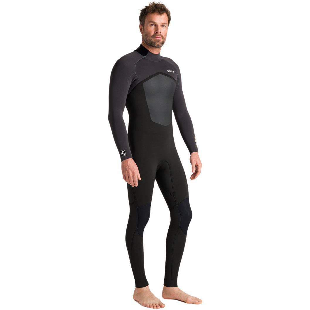 2026 C-Skins Mens Nuwave Legend 4/3mm Back Zip Wetsuit C-NLE43MBZ - Black / Meteor / C.Yellow